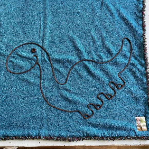 Twirls & Twigs Dinosaur Embroidered Teal Fringe Baby Blanket Throw Blanket - Picture 3 of 7